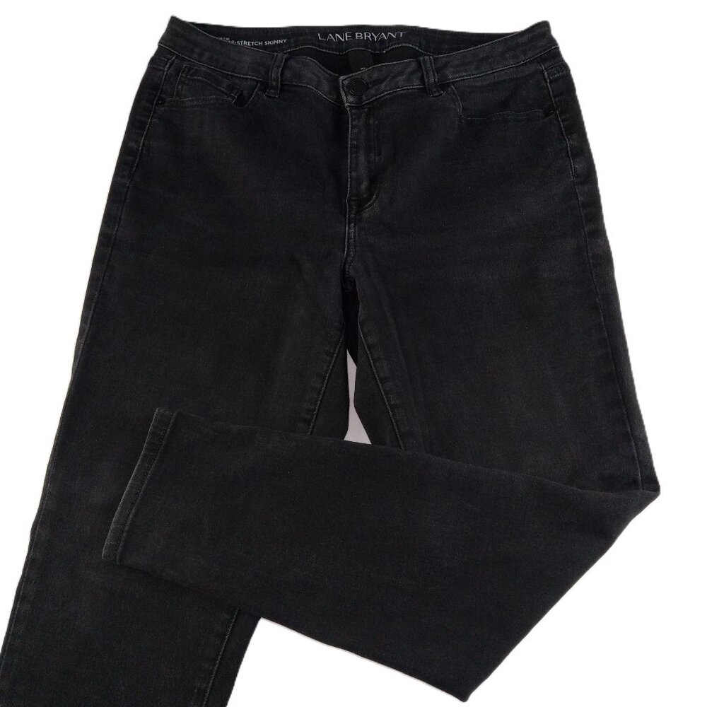 Lane Bryant Women's Mid Rise Super Stretch Skinny Jeans Size 14S Black Wash